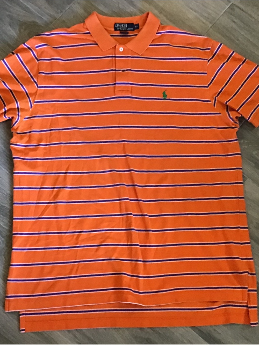 Ralph Lauren Orange Polo with Navy and White Stripes